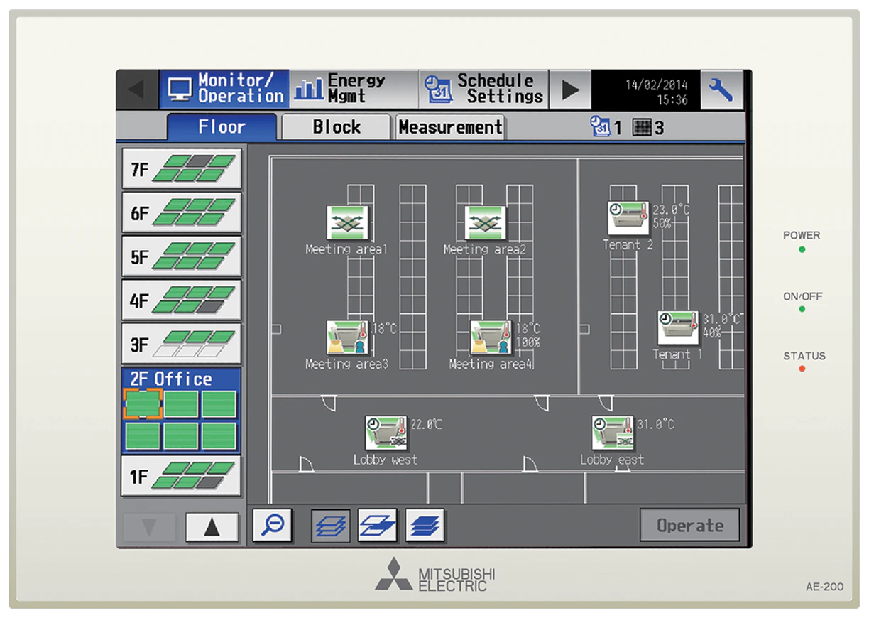Mitsubishi Electric AE-200 touchscreen controller for centralised air conditioning control