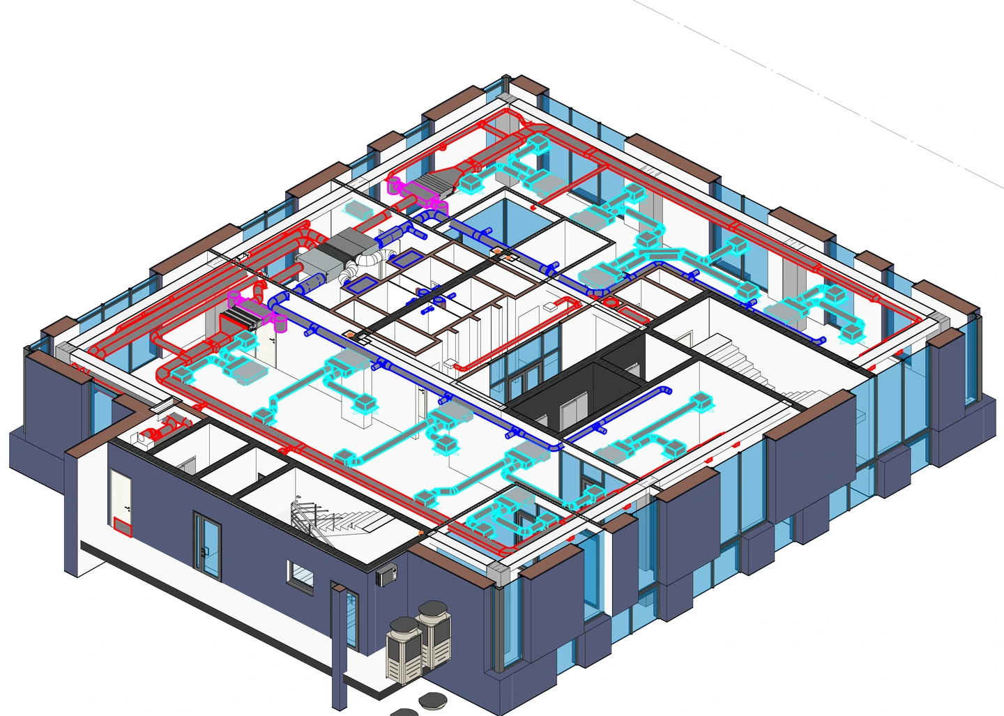 Design model of an office floor in a Class A business centre, showing ventilation and air conditioning